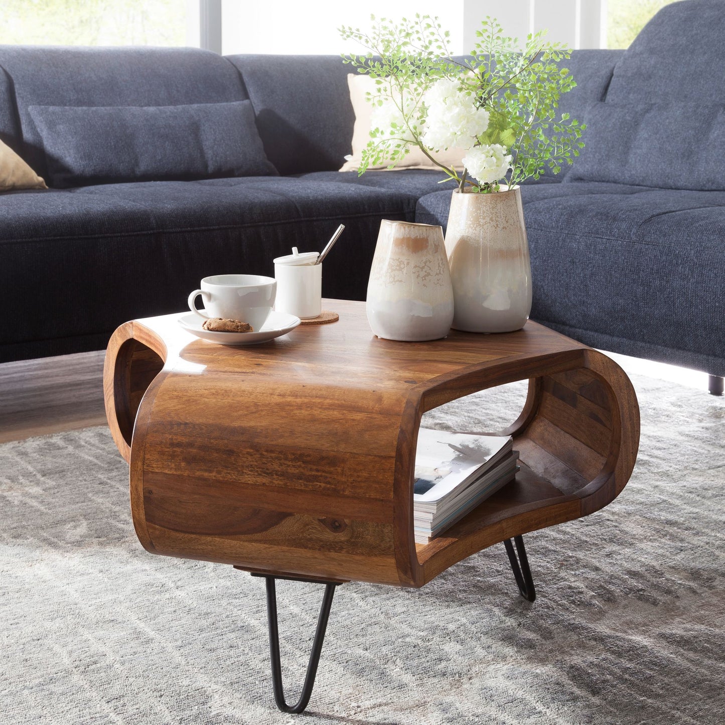 Sheesham 60x60x35 cm Retro salontafel rechthoekig & massief hout | Bruin