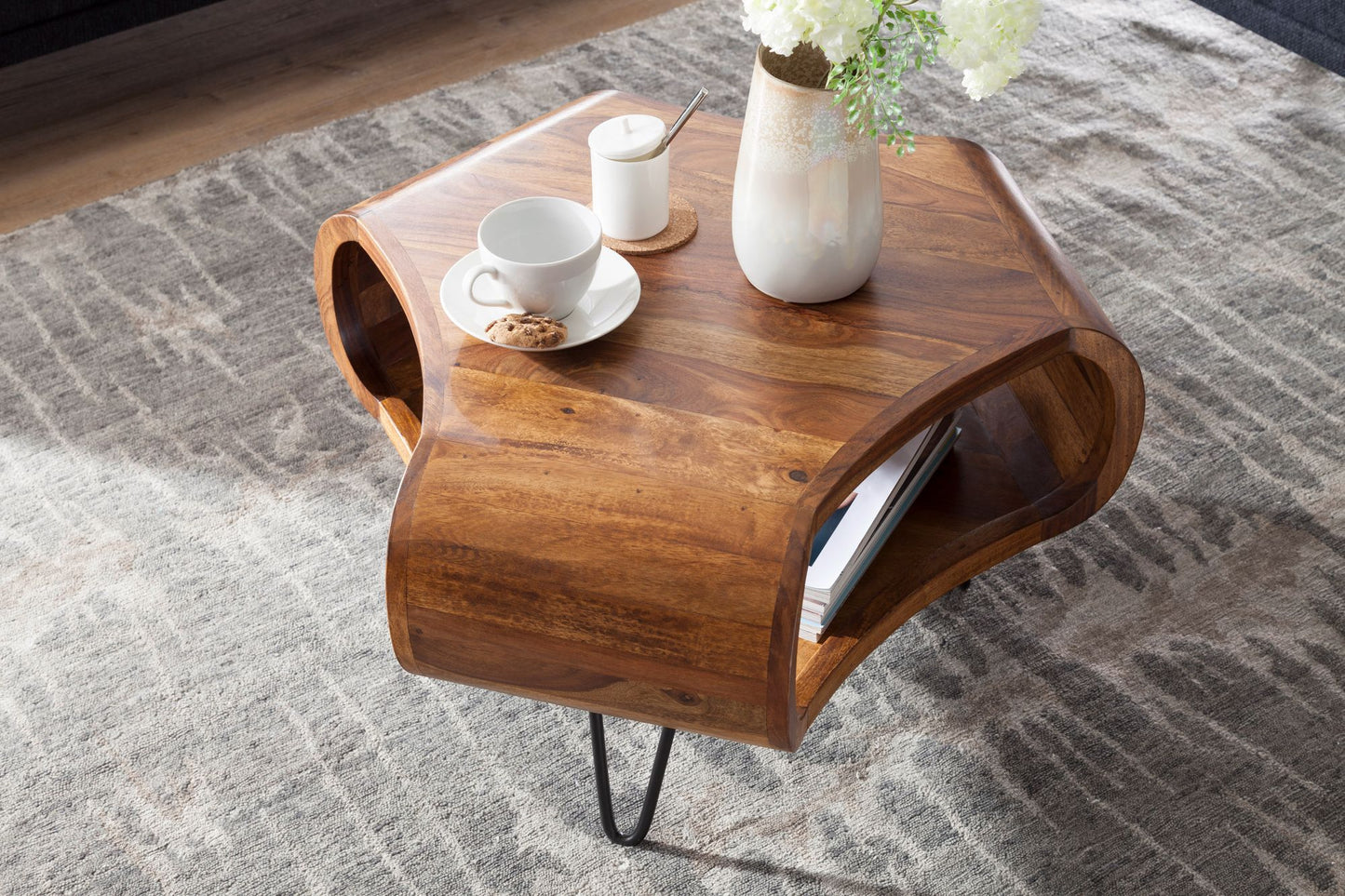 Sheesham 60x60x35 cm Retro salontafel rechthoekig & massief hout | Bruin