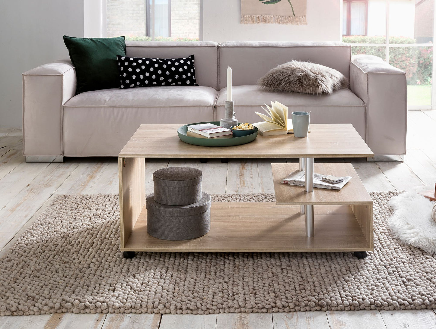 Design salontafel WL5.735 105 x 48,5 x 60 cm Sonoma Draaibaar met wielen