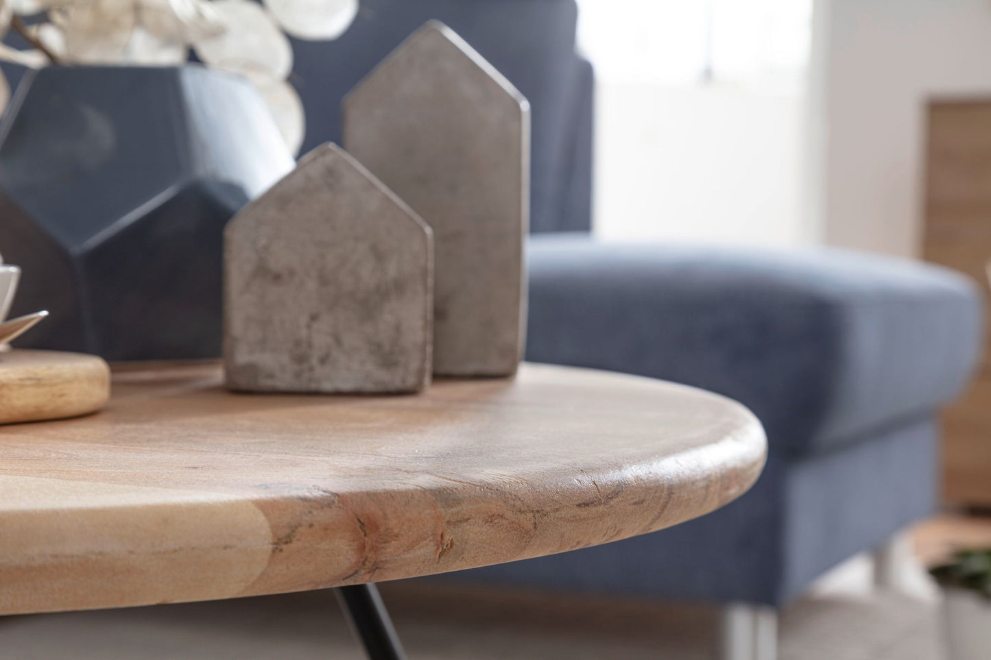 Salontafel 60x39,5x60 cm acacia massief houten / metalen salontafel | Design woonkamer tafel rond | Massieve salontafel | Kleine tafel woonkamer