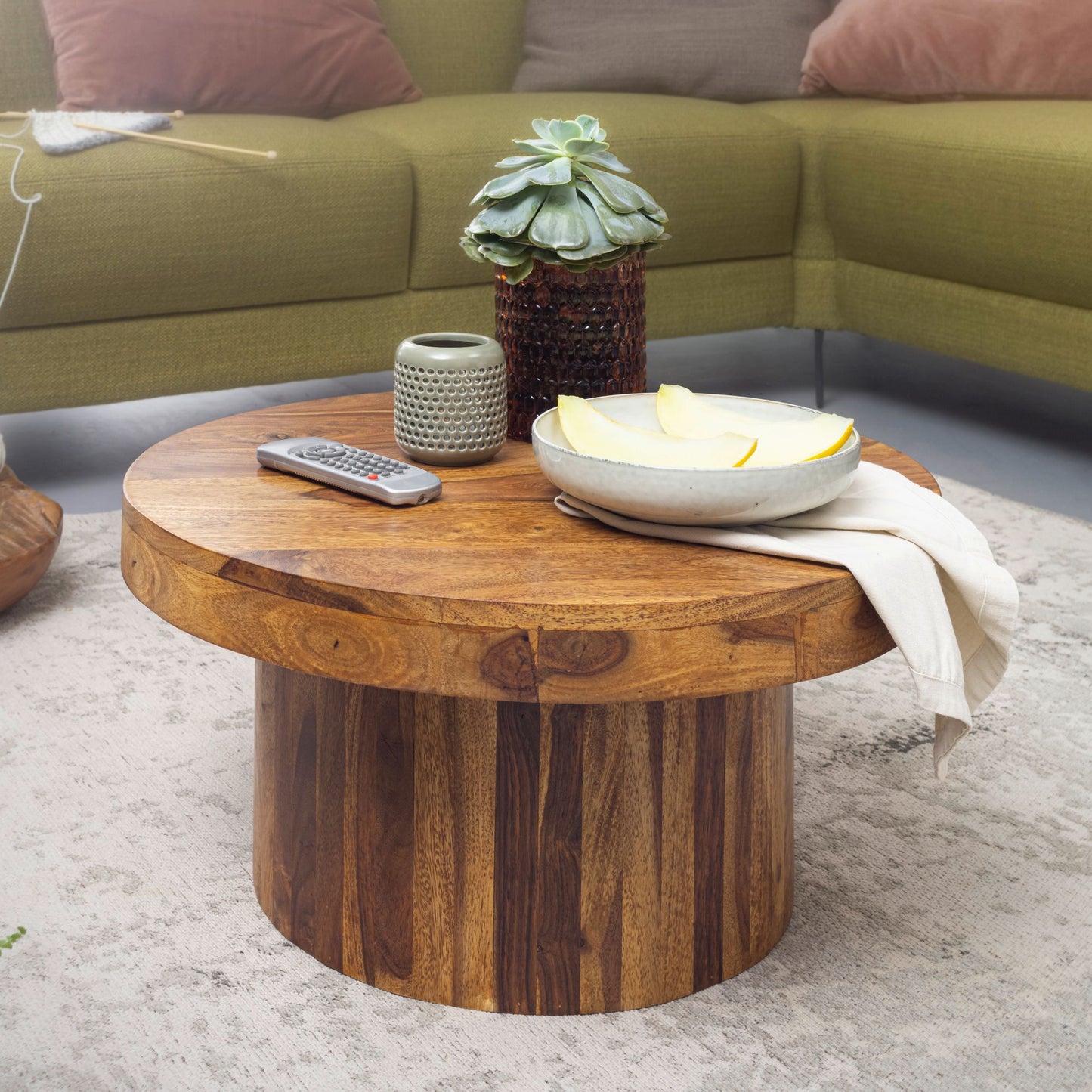 Salontafel 60x30x60 cm Sheesham massief houten salontafel | Design woonkamer tafel rond | Salontafel bruin | Tafel woonkamer