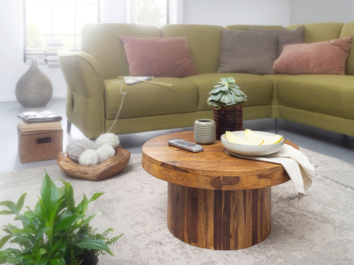 Salontafel 60x30x60 cm Sheesham massief houten salontafel | Design woonkamer tafel rond | Salontafel bruin | Tafel woonkamer