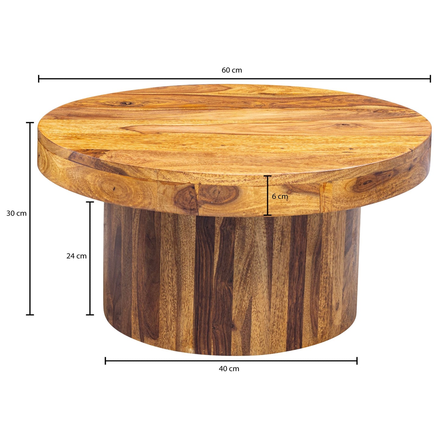Salontafel 60x30x60 cm Sheesham massief houten salontafel | Design woonkamer tafel rond | Salontafel bruin | Tafel woonkamer