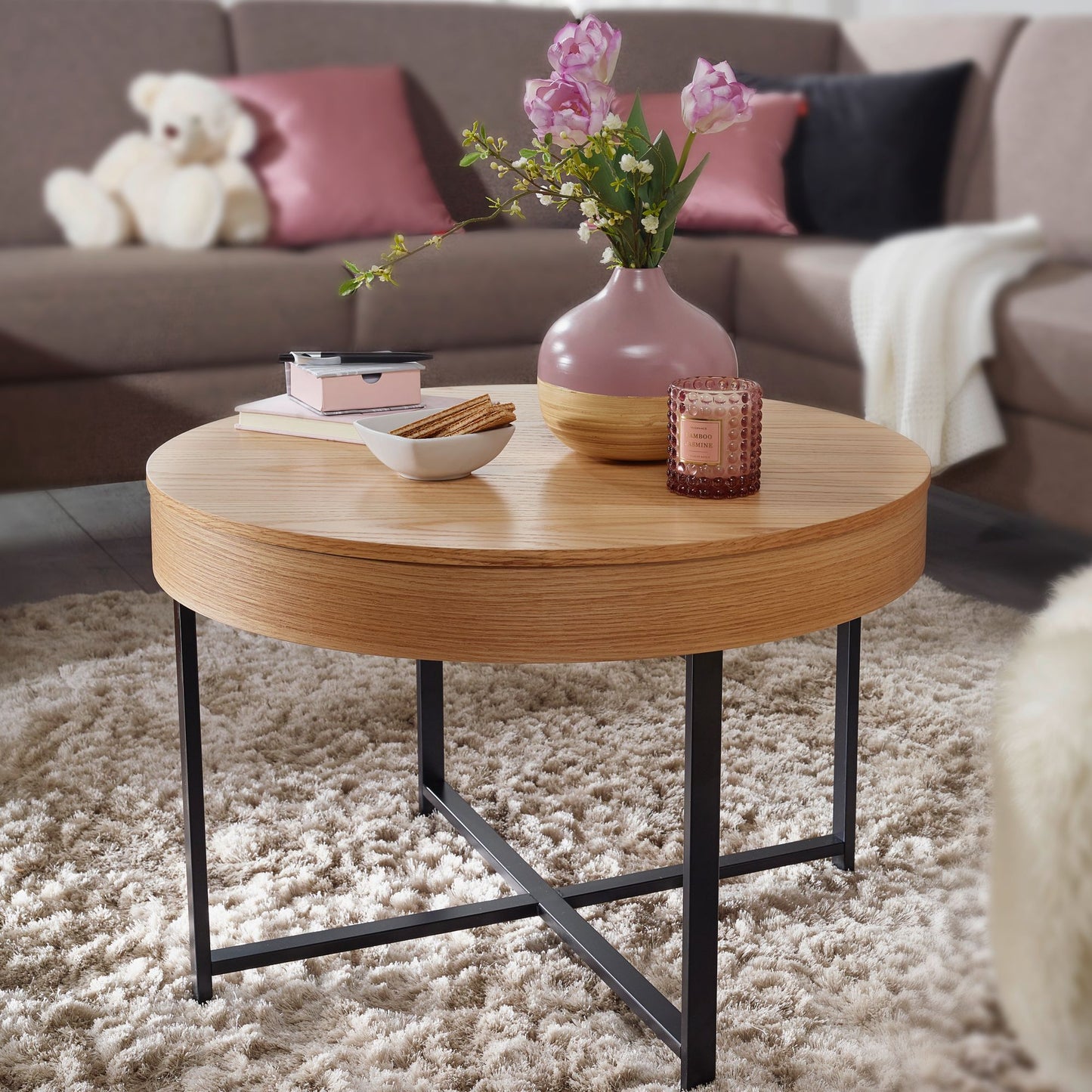 Design salontafel rond a 69 cm met eiken look