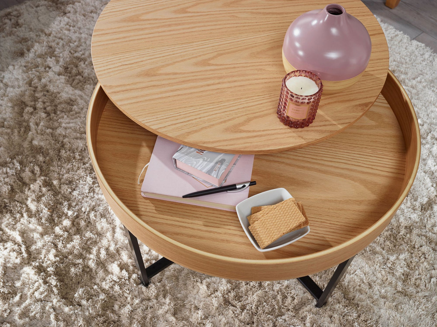 Design salontafel rond a 69 cm met eiken look