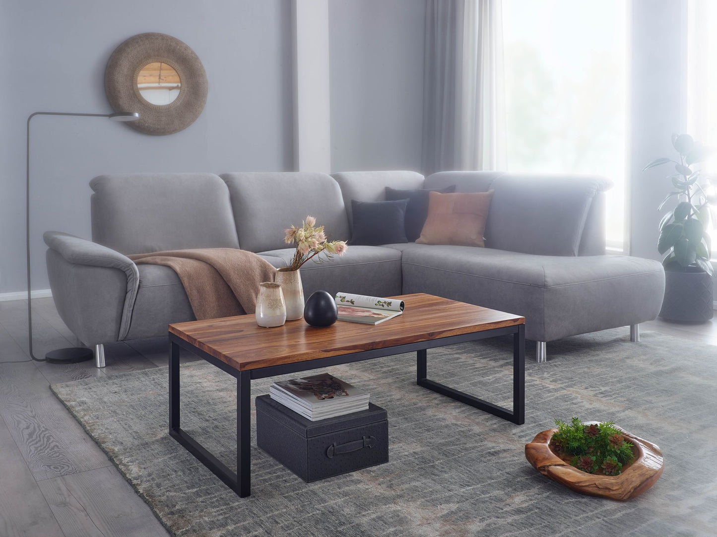 Salontafel 110x40x60 cm Sheesham massief houten / metalen salontafel | Design salontafel in industriële stijl | Tafel woonkamer | Solide loungetafel