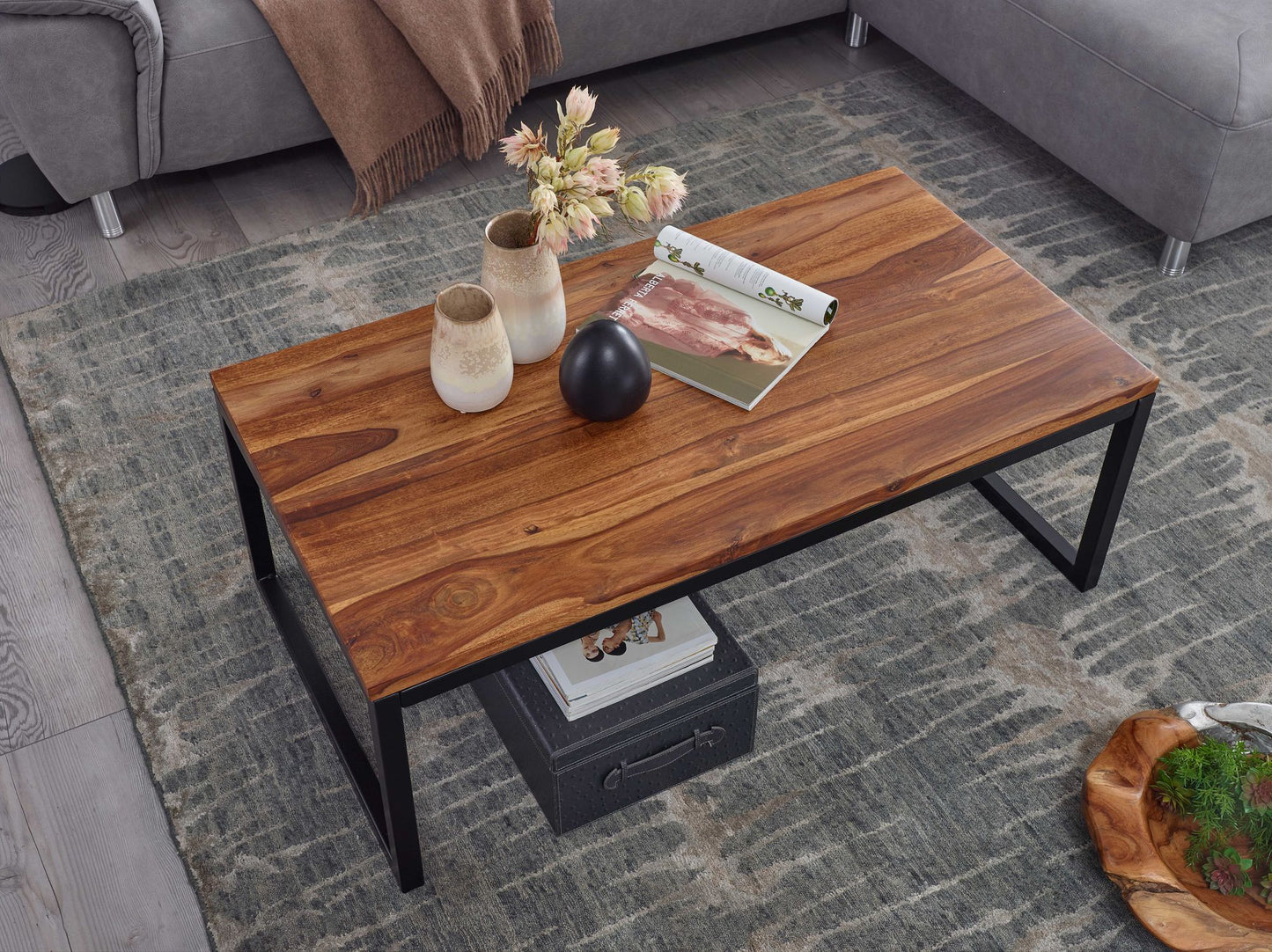 Salontafel 110x40x60 cm Sheesham massief houten / metalen salontafel | Design salontafel in industriële stijl | Tafel woonkamer | Solide loungetafel