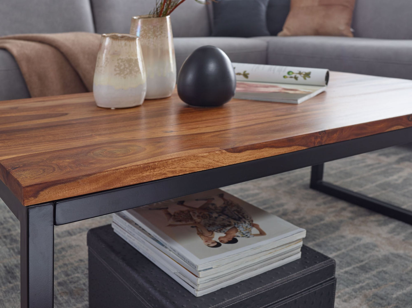 Salontafel 110x40x60 cm Sheesham massief houten / metalen salontafel | Design salontafel in industriële stijl | Tafel woonkamer | Solide loungetafel