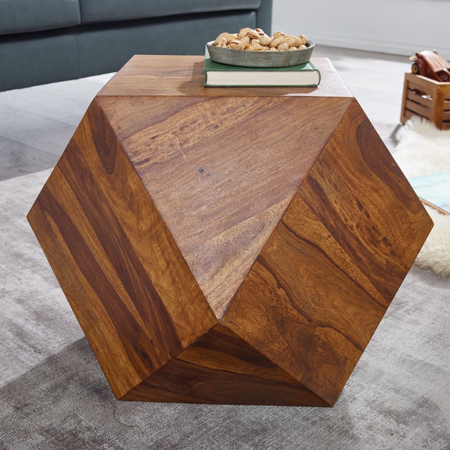 Salontafel 57 x 42,5 x 57 cm Sheesham massief houten salontafel modern | Salontafel in ruitvorm | Massief houten tafel woonkamer | Echt houten tafel