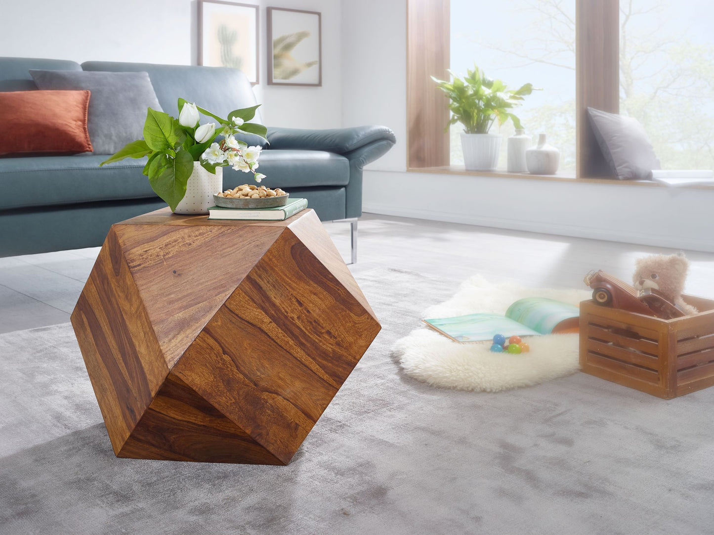 Salontafel 57 x 42,5 x 57 cm Sheesham massief houten salontafel modern | Salontafel in ruitvorm | Massief houten tafel woonkamer | Echt houten tafel