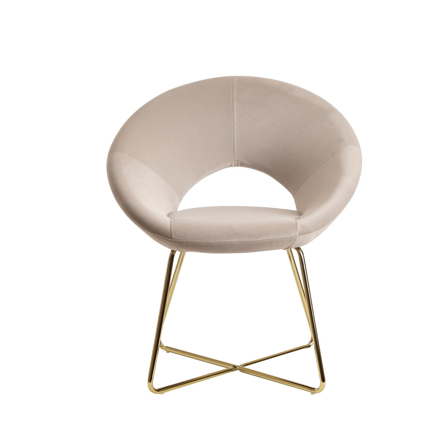 eetkamer fluwelen beige keukenstoel met gouden poten | Shell stoel stof / metaal