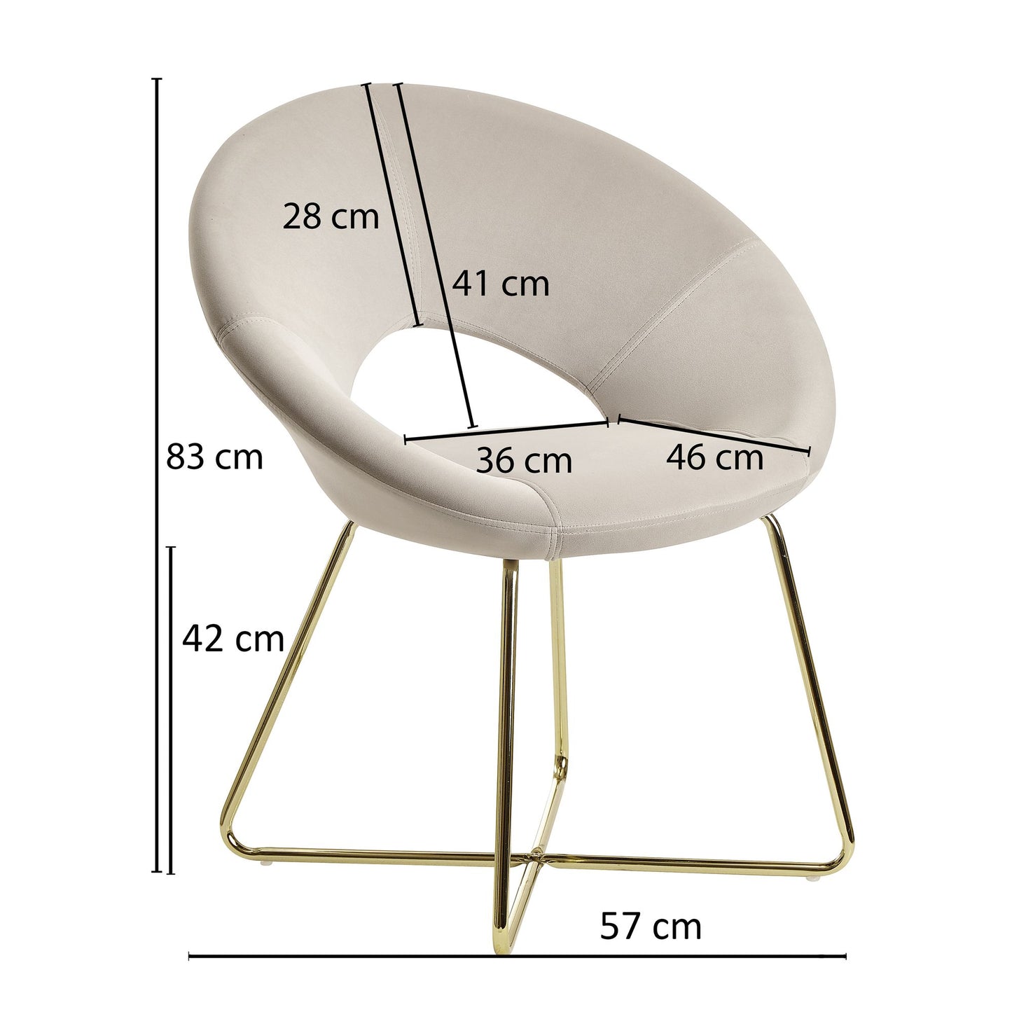 eetkamer fluwelen beige keukenstoel met gouden poten | Shell stoel stof / metaal