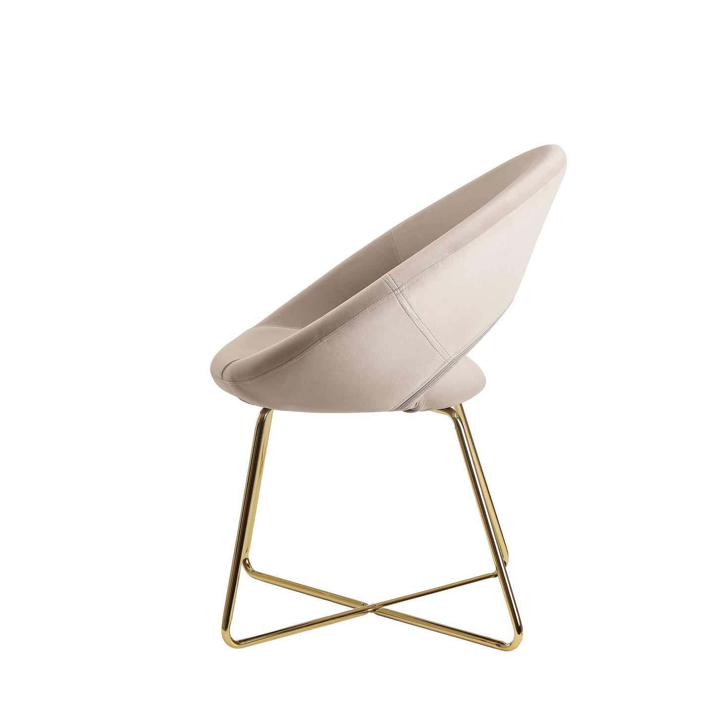 eetkamer fluwelen beige keukenstoel met gouden poten | Shell stoel stof / metaal