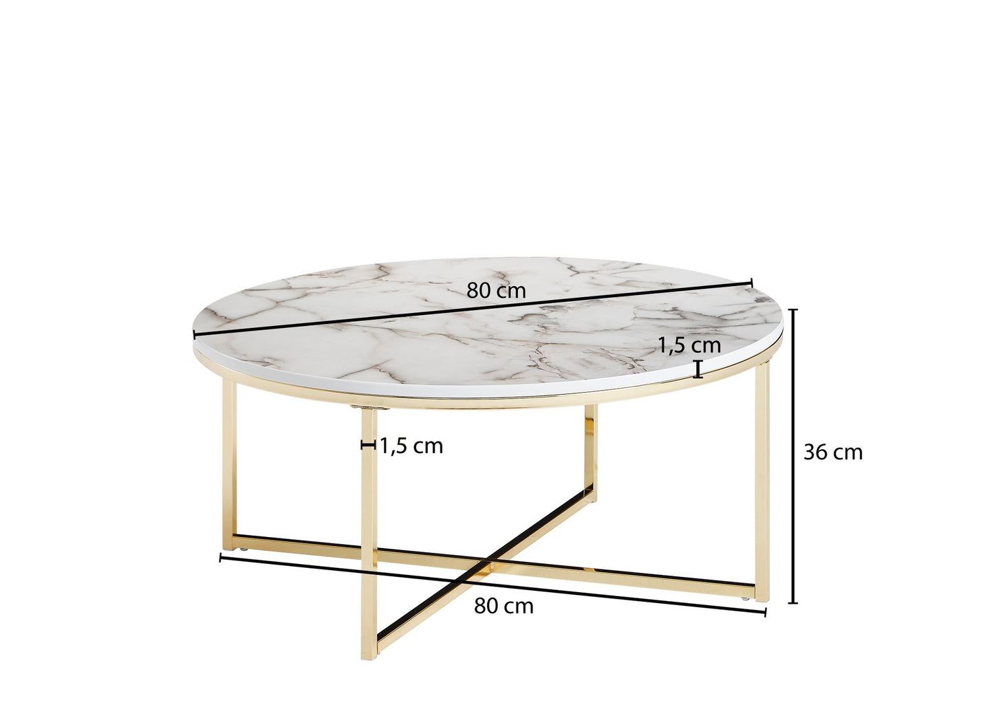 Salontafel 80x36x80 cm met marmerlook wit & frame goud