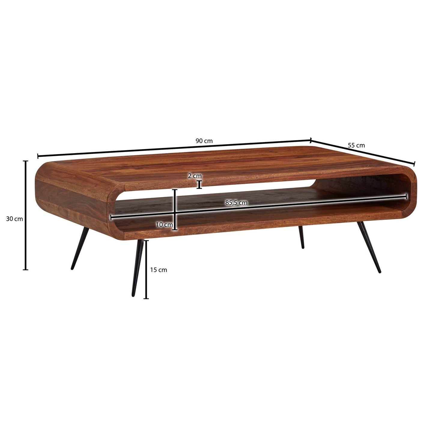 Koffietafel Massief Sheesham-Hout en Metaal 90x55x30 cm Salontafel Bruin | Tafel Woonkamer Rechthoekig Moderne met Opbergruimte