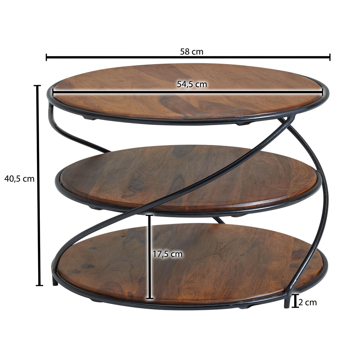 Koffietafel Massief Sheesham-Hout en Metaal 58x58x40,5 cm Salontafel Bruin | Ronde Tafel Woonkamer Moderne met Opbergruimte | Kleine Bijzettafel Woonkamertafel