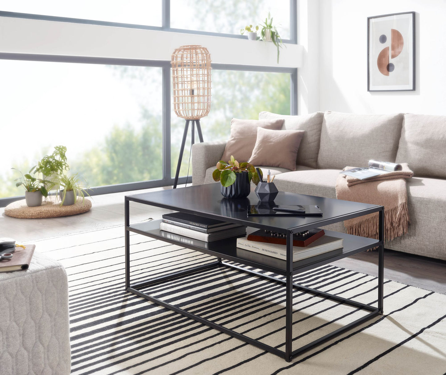 Salontafel Metaal 100x60x45 cm Rechthoekige Salontafel Zwart met Opbergruimte | Tafel Woonkamer Industrieel
