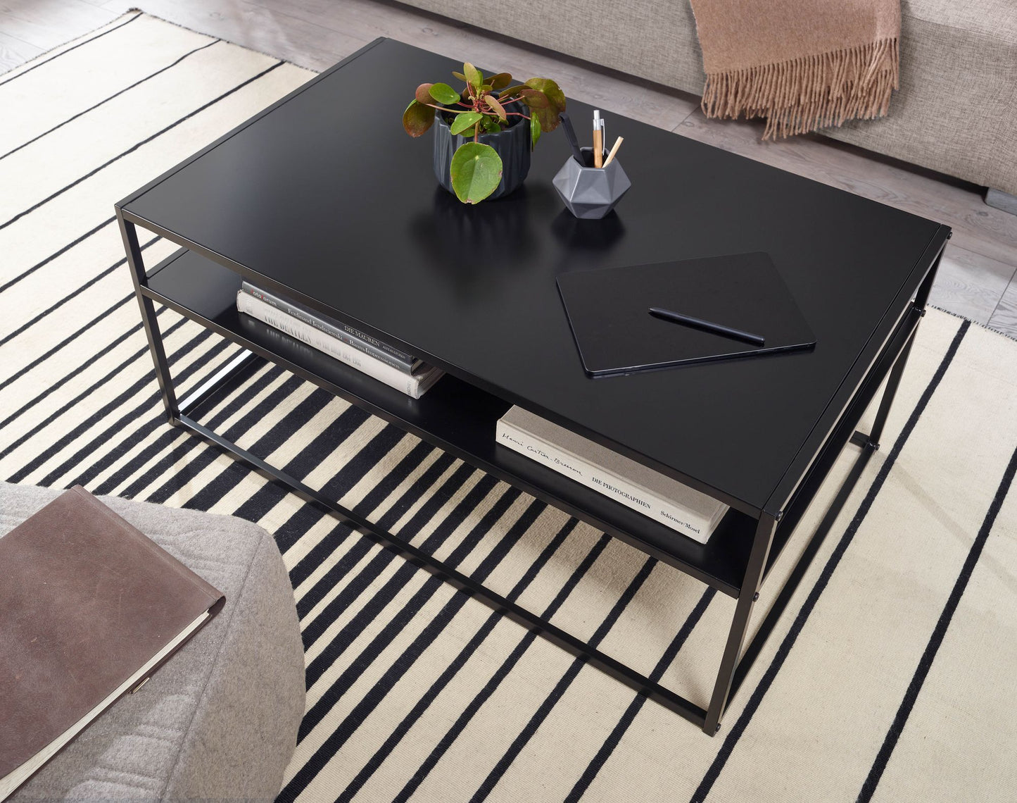 Salontafel Metaal 100x60x45 cm Rechthoekige Salontafel Zwart met Opbergruimte | Tafel Woonkamer Industrieel