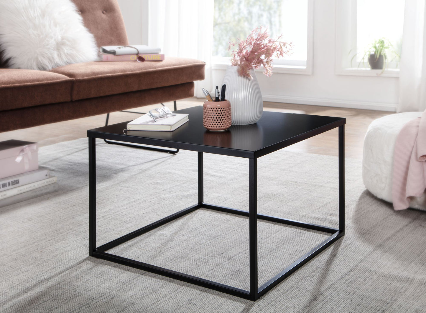 Salontafel Metaal 60x60x40 cm Vierkante Salontafel Zwart | Tafel Woonkamer Industrieel