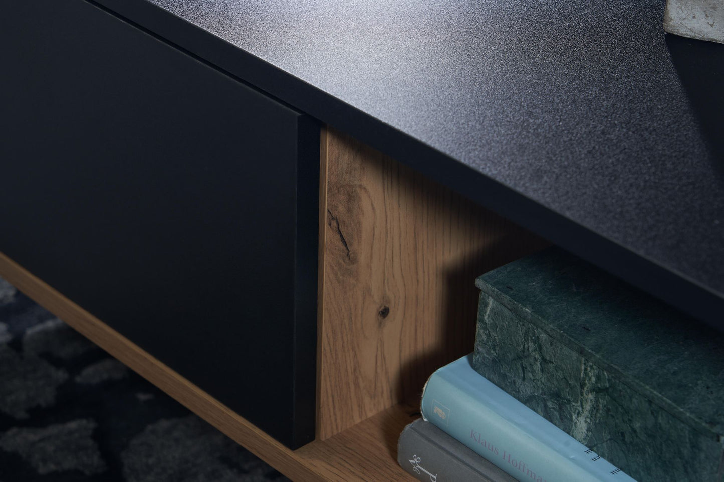 Salontafel Massief MDF Eiken Decor / Zwart 110x60x38 cm Salontafel | Tafel Woonkamer Rechthoekig met Opbergruimte | Woonkamertafel Industrieel met Lades | Grote Bijzettafel