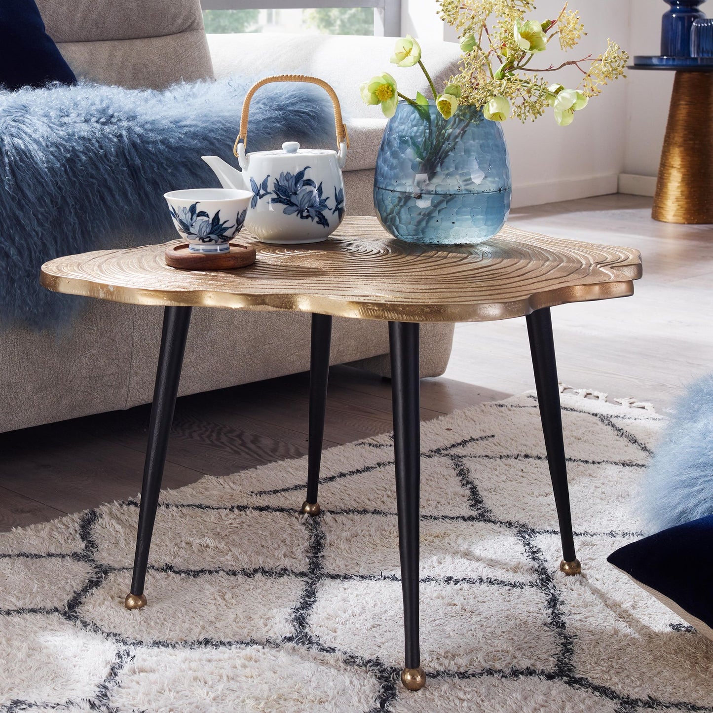 Koffietafel Aluminium Boomschijf 64x64x37 cm Salontafel Metaal Goud