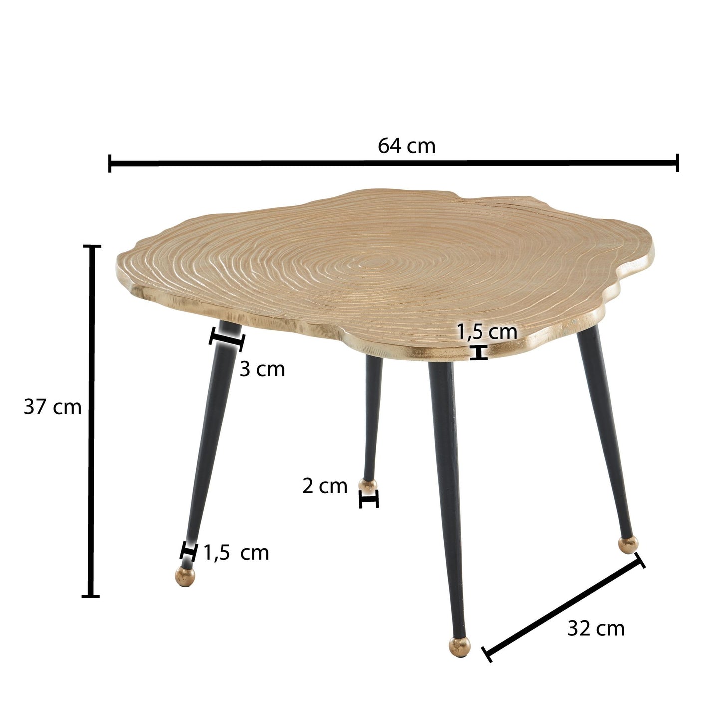 Koffietafel Aluminium Boomschijf 64x64x37 cm Salontafel Metaal Goud