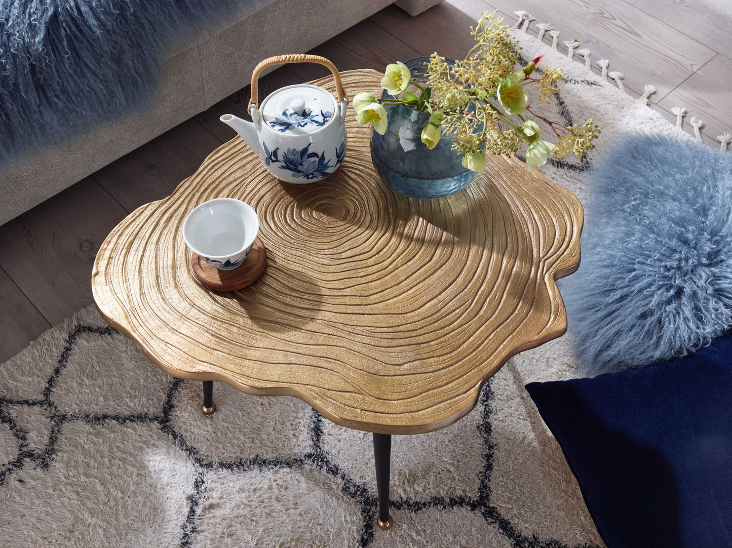 Koffietafel Aluminium Boomschijf 64x64x37 cm Salontafel Metaal Goud