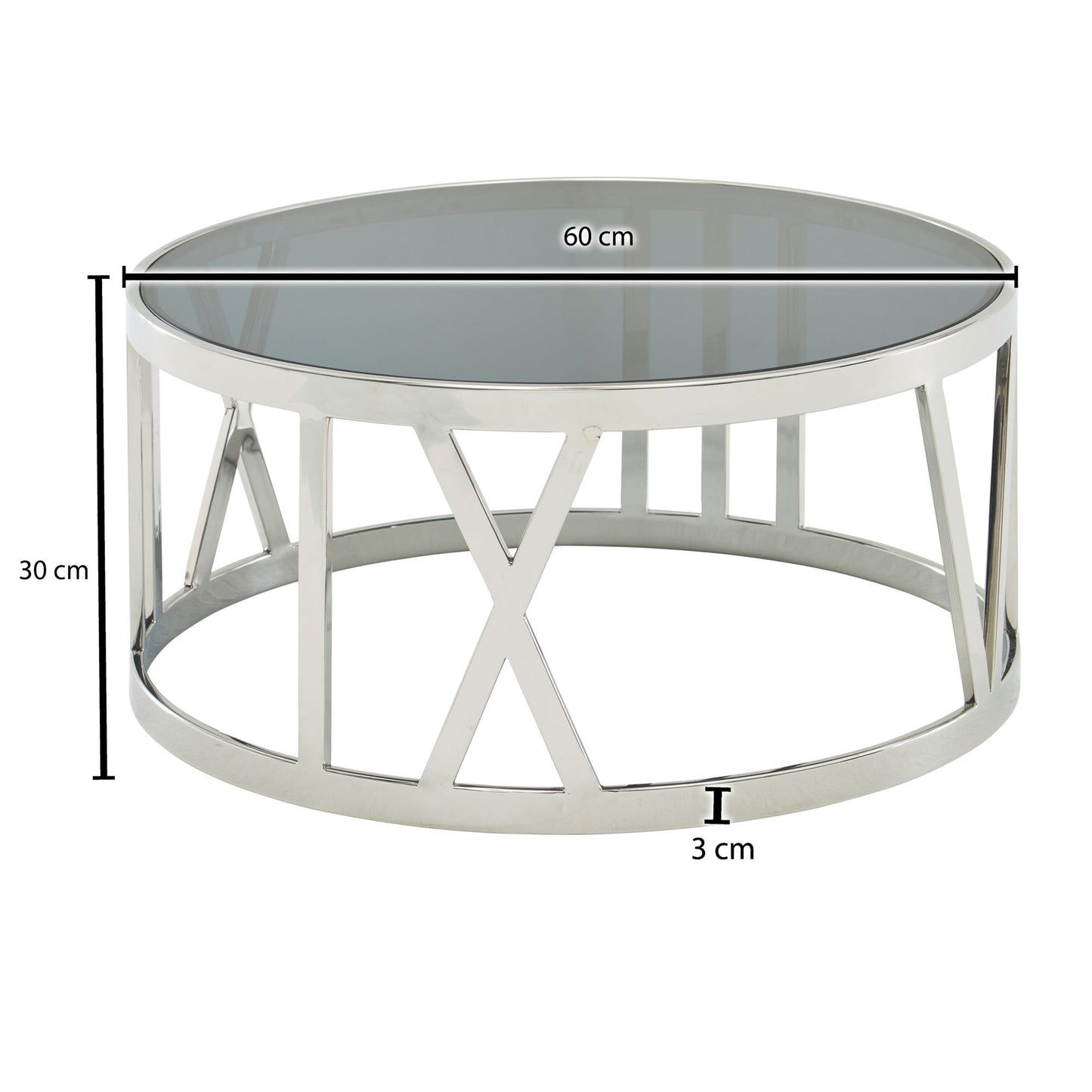 Koffietafel Glas en Metaal 60x60x30 cm Salontafel Zilver | Tafel Woonkamer Rond | Woonkamertafel Modern