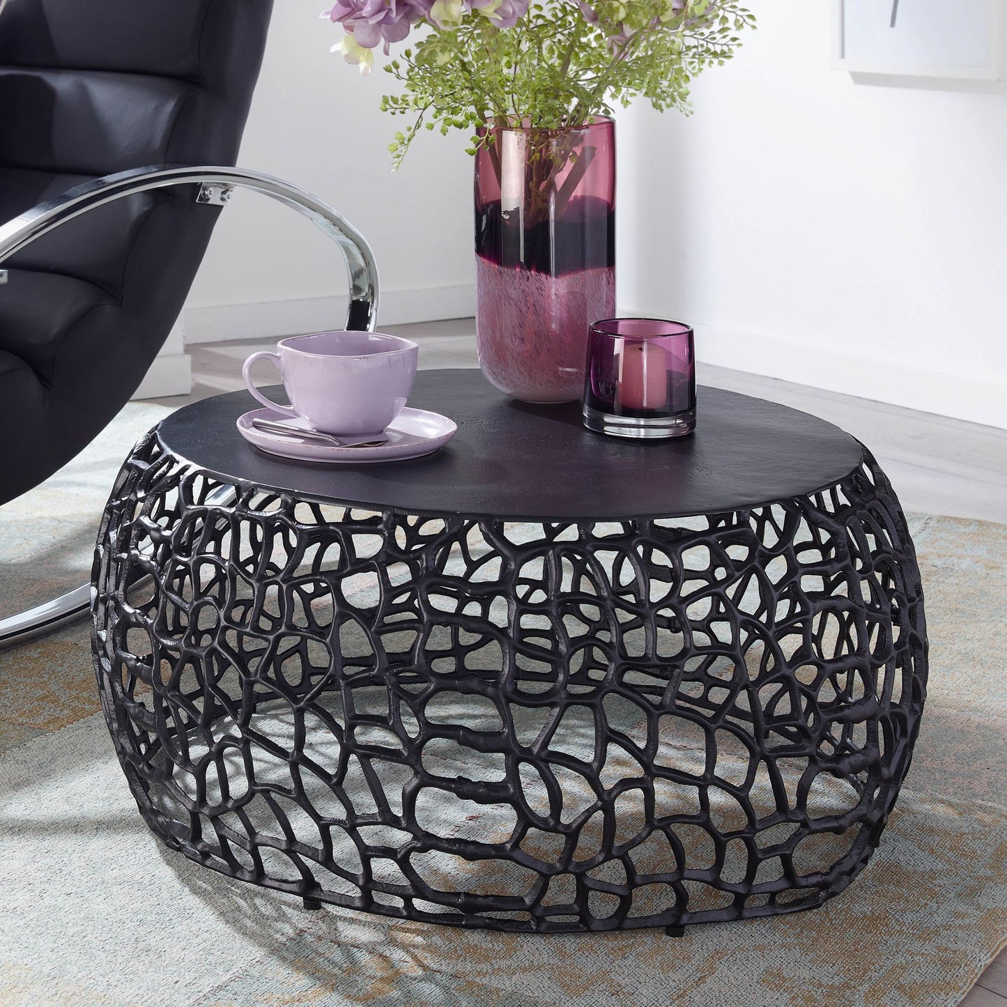 Koffietafel Aluminium 66x66x30 cm Salontafel Metaal Zwart