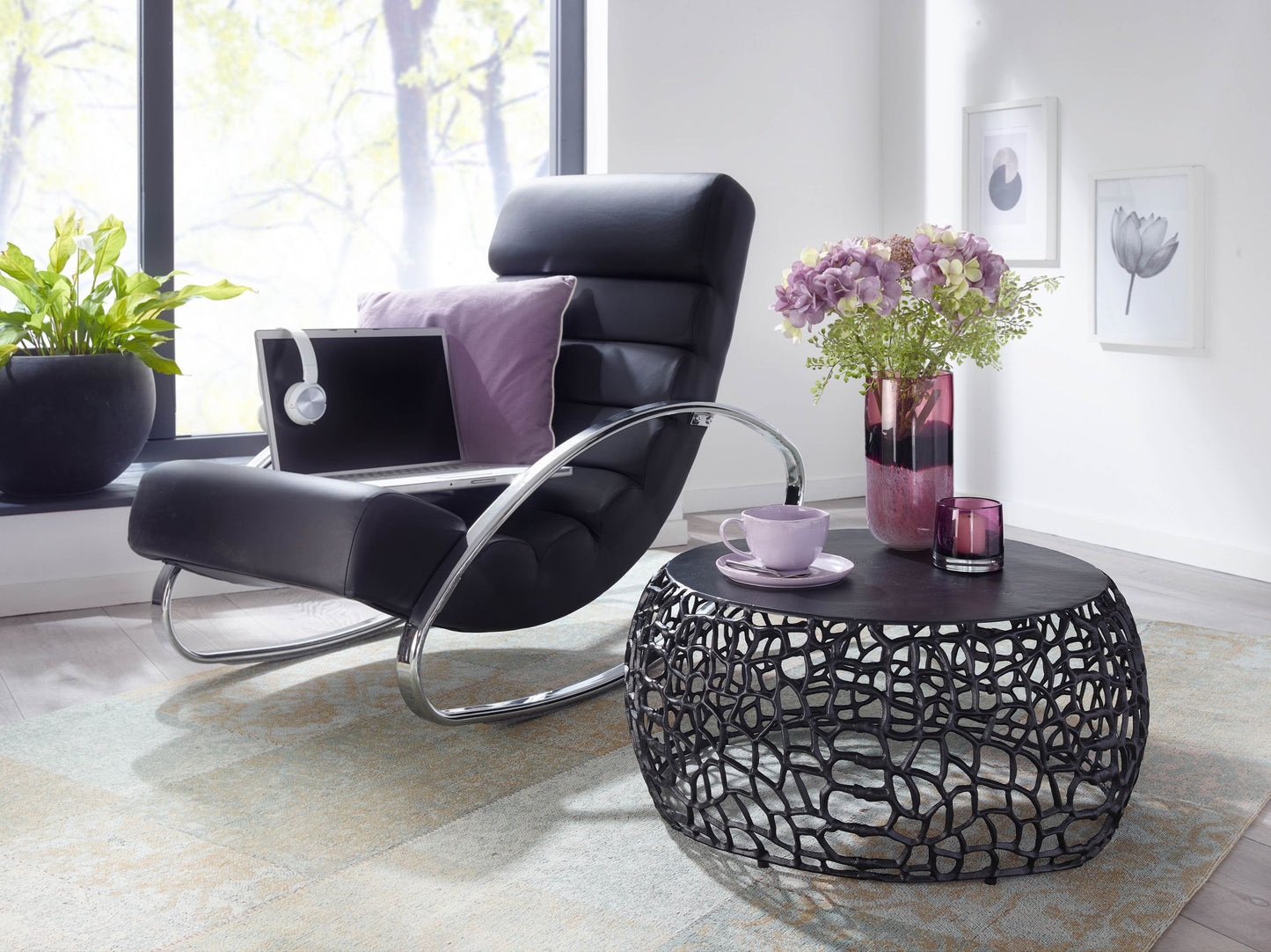 Koffietafel Aluminium 66x66x30 cm Salontafel Metaal Zwart