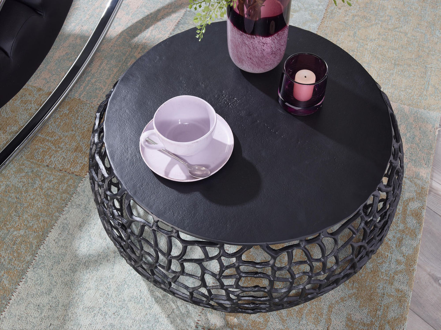 Koffietafel Aluminium 66x66x30 cm Salontafel Metaal Zwart