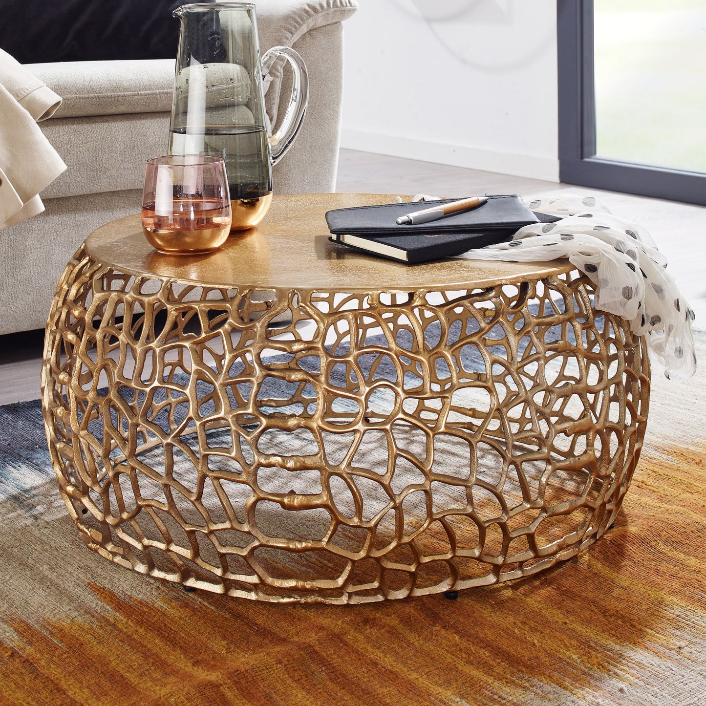 Koffietafel Aluminium 66x66x30 cm Salontafel Metaal Goud