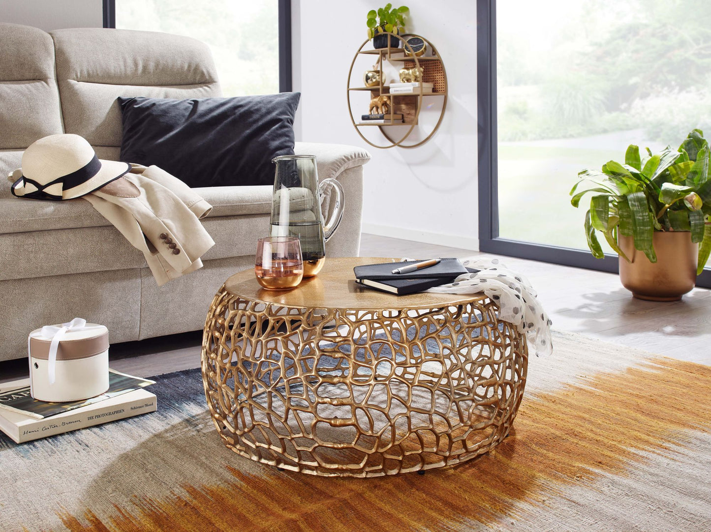 Koffietafel Aluminium 66x66x30 cm Salontafel Metaal Goud