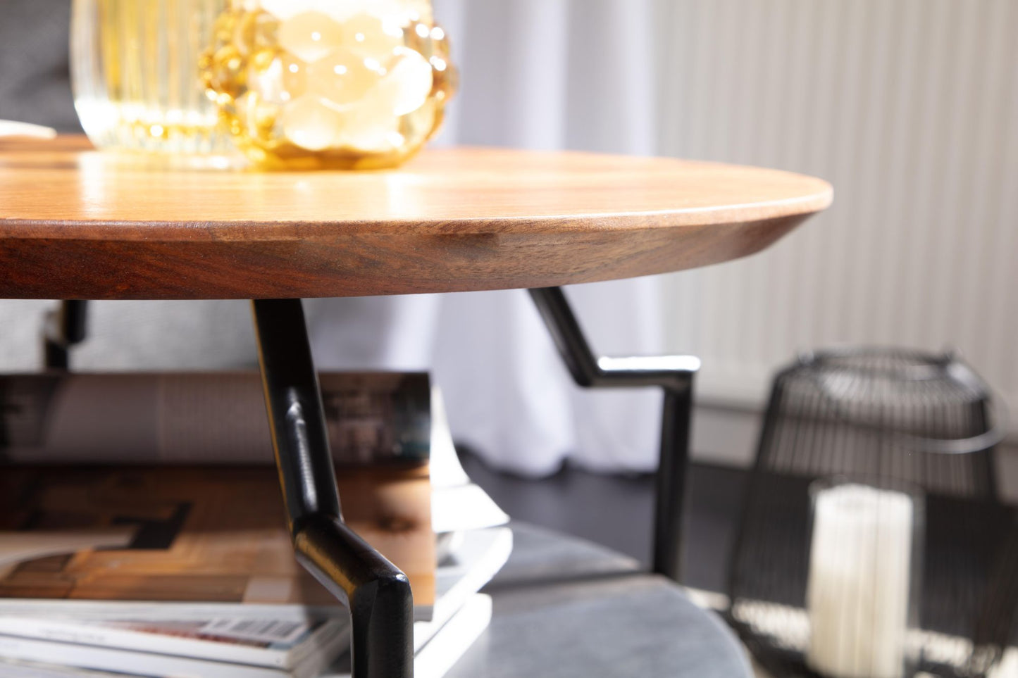 Koffietafel Massif Sheesham-Hout en Metaal 60x60x45 cm Salontafel | Tafel Woonkamer Rond met Opbergruimte