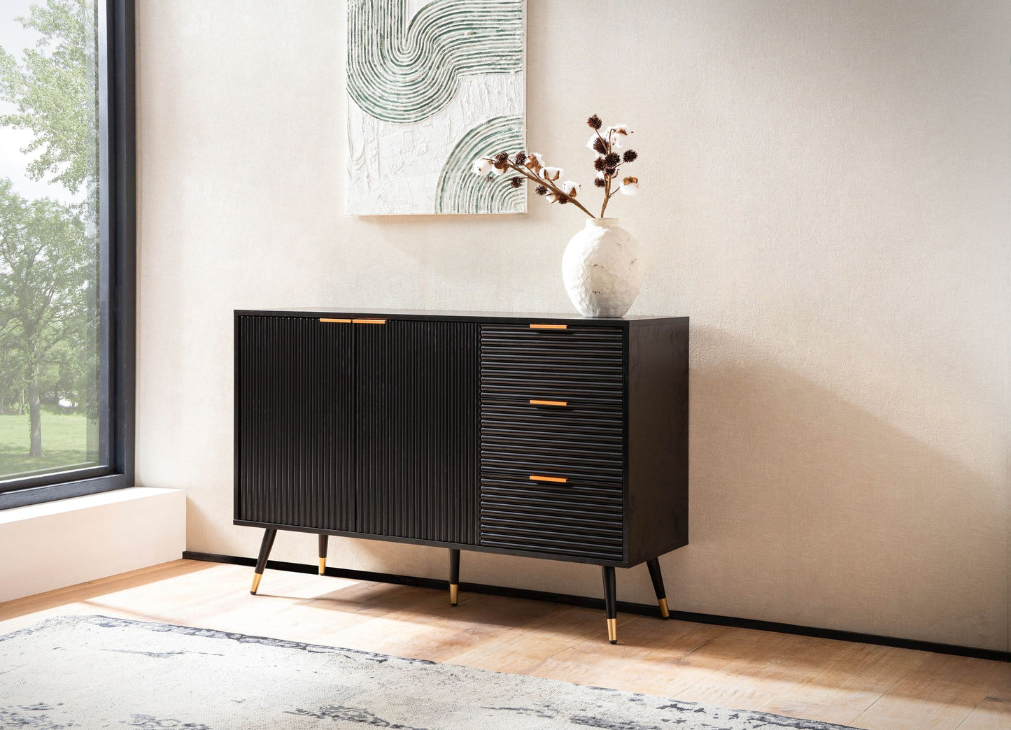 Dressoir 120 cm zwart eiken decor ladekast dressoir vloerkast