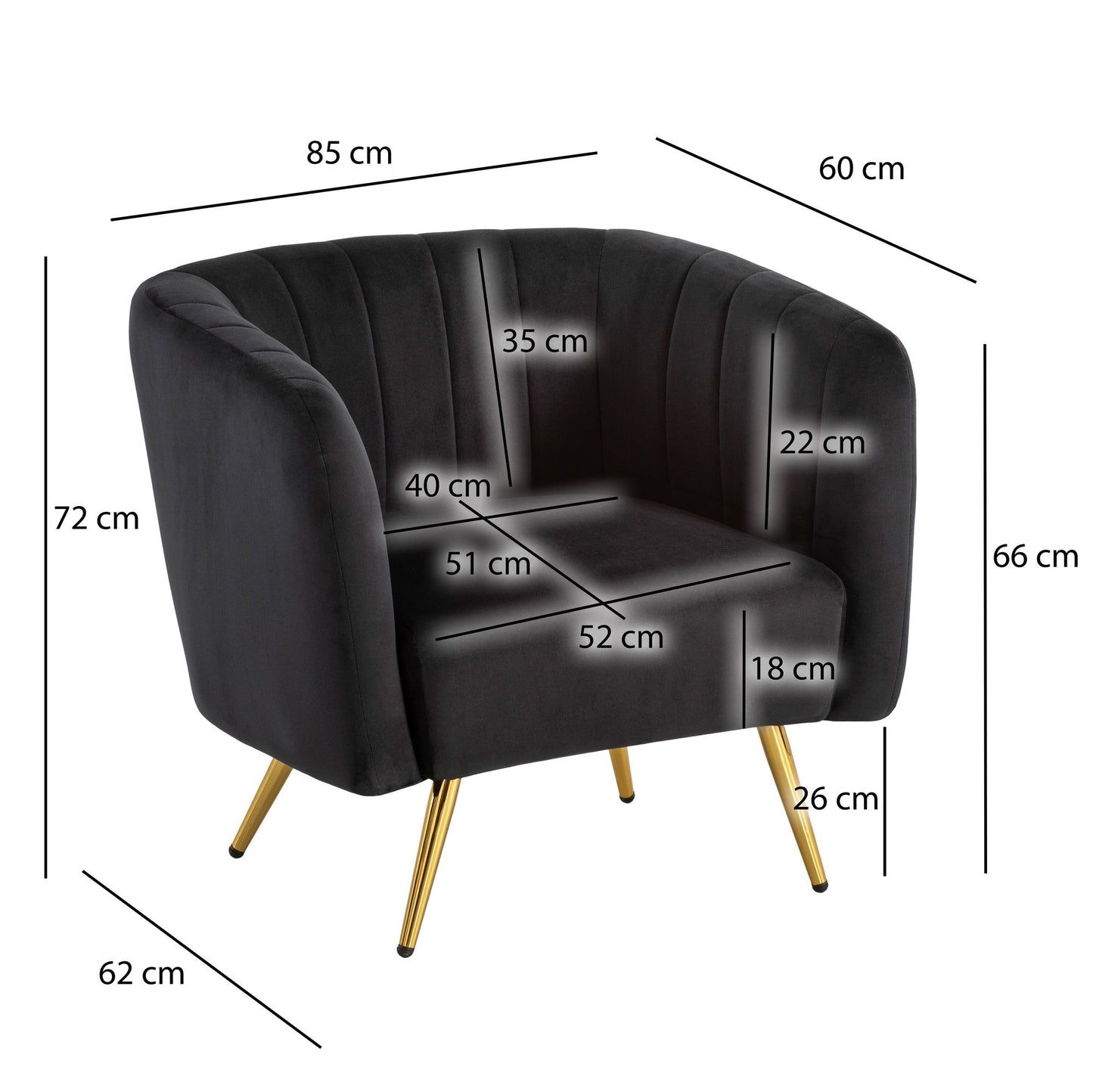Lounge stoel clubstoel fluweel metaal zwarte cocktail stoel schelp stoel