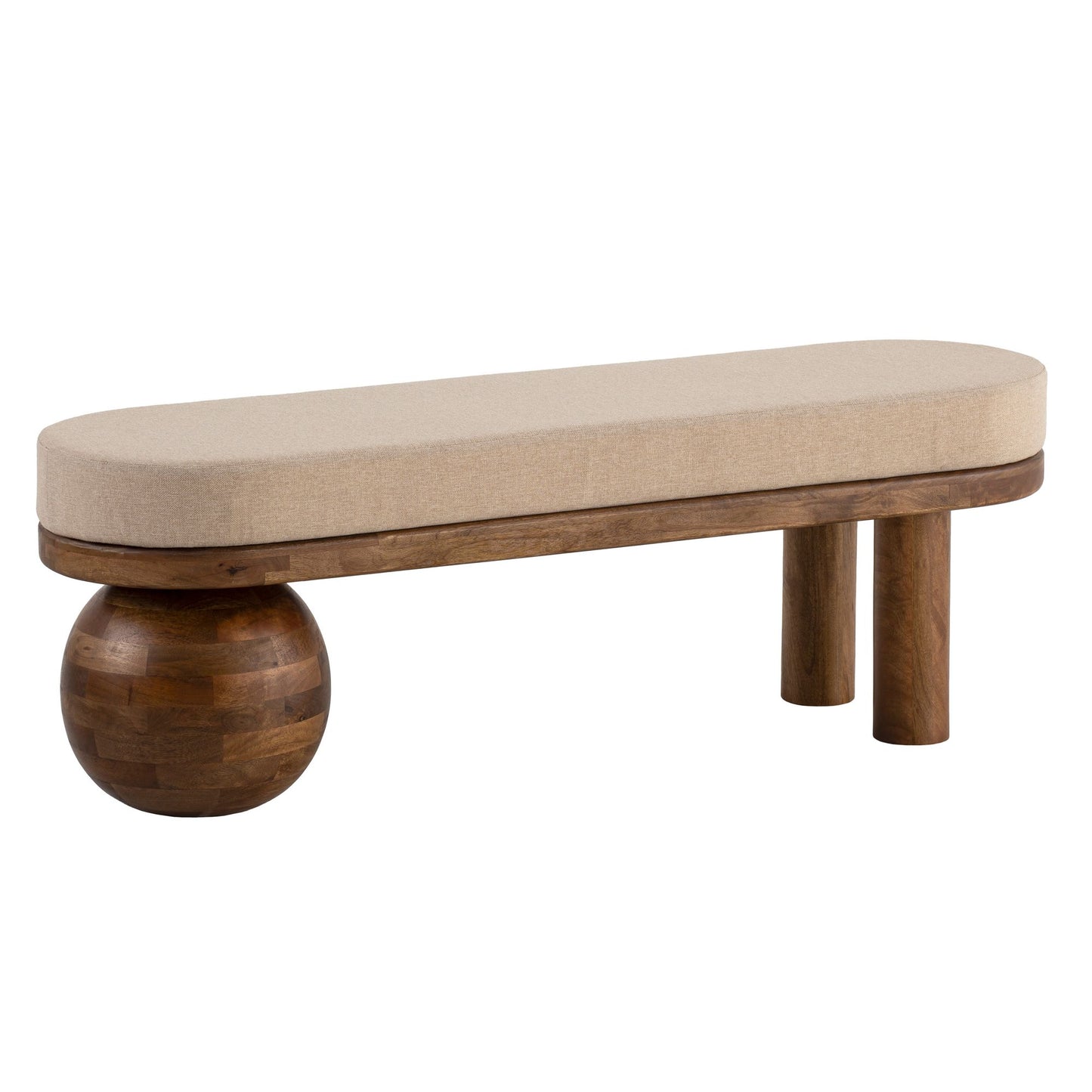 Bank stof hout massief 140 cm halbank gestoffeerde bank bank beige