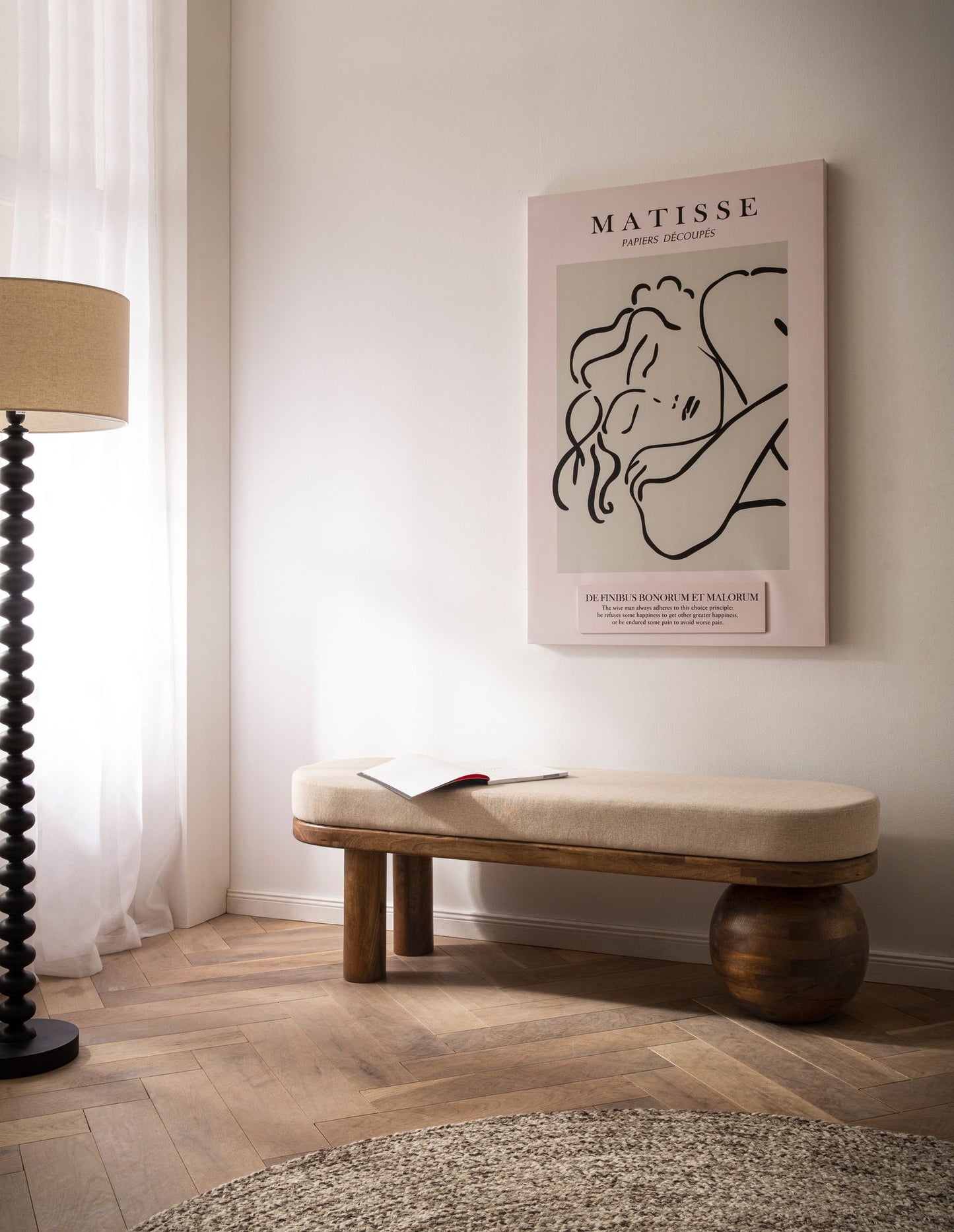 Bank stof hout massief 140 cm halbank gestoffeerde bank bank beige