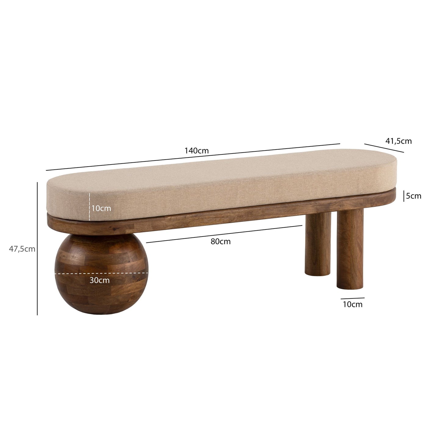 Bank stof hout massief 140 cm halbank gestoffeerde bank bank beige
