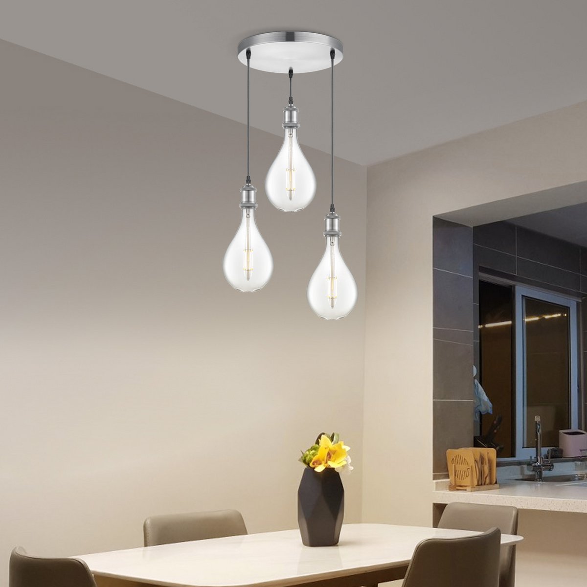 Home Sweet Home hanglamp chroom rond Pear 3L G160 dimbaar E27 helder
