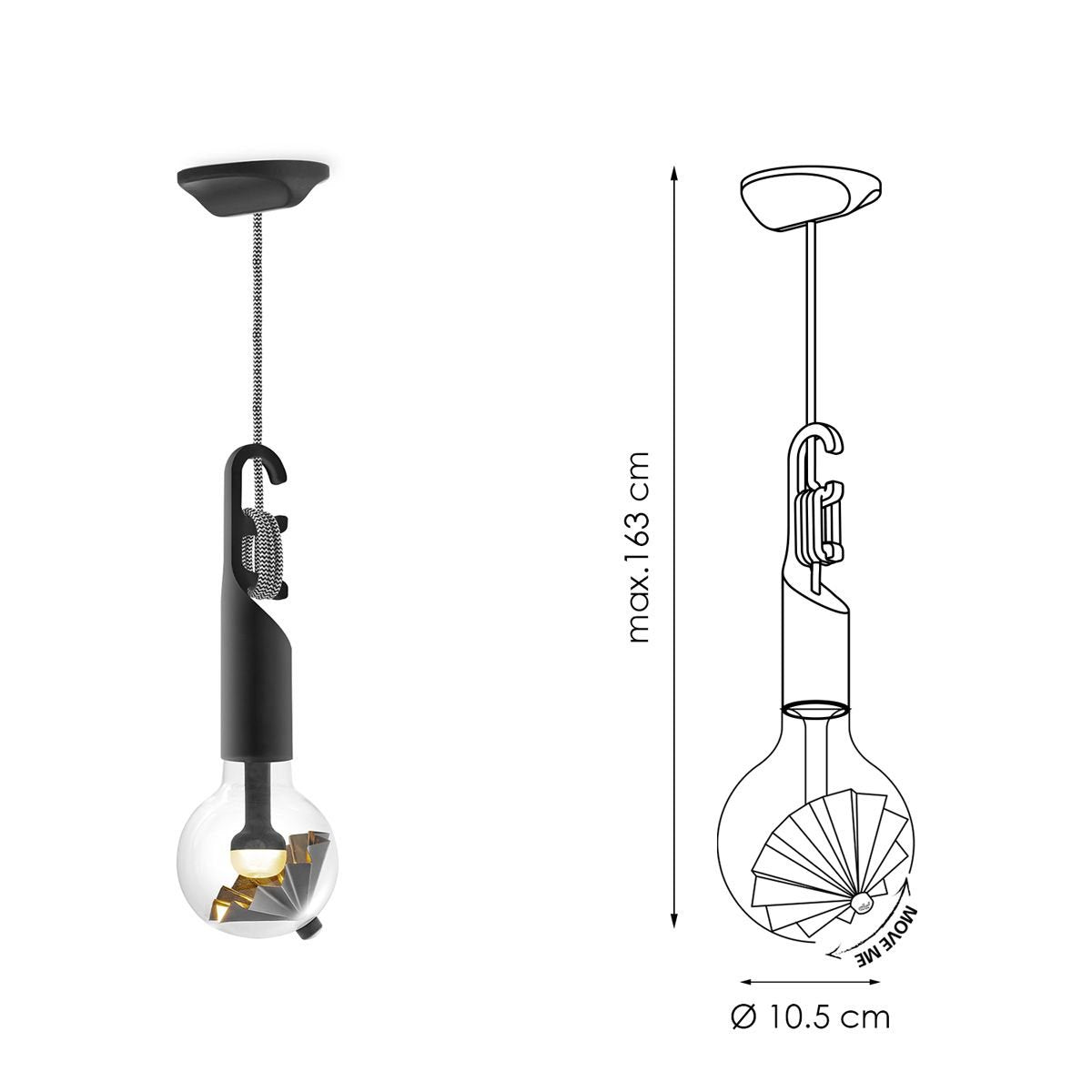 Home Sweet Home Hanglamp Move Me - Twist Cone 5.5W 2700K zwart-goud