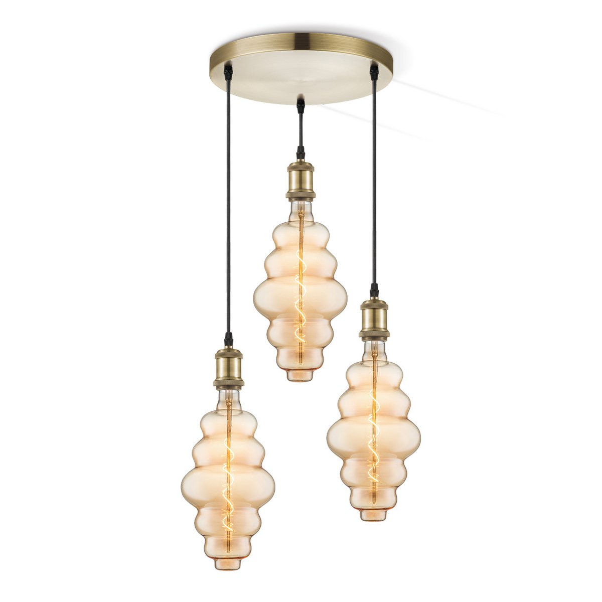Home Sweet Home hanglamp vintage rond Cloud 3L G160 dimbaar E27 amber