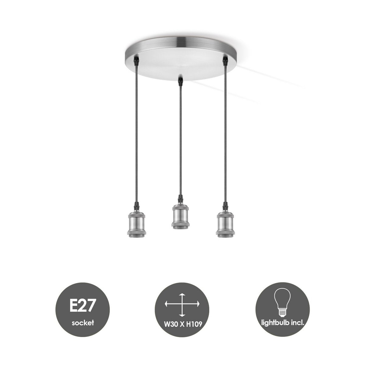 Home Sweet Home hanglamp chroom rond Globe 3L G125 dimbaar E27 helder