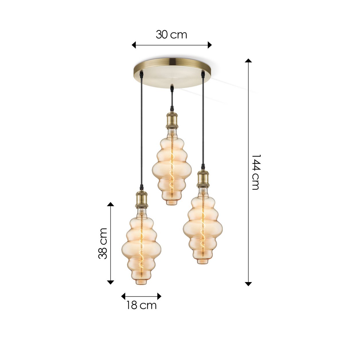 Home Sweet Home hanglamp vintage rond Cloud 3L G160 dimbaar E27 amber