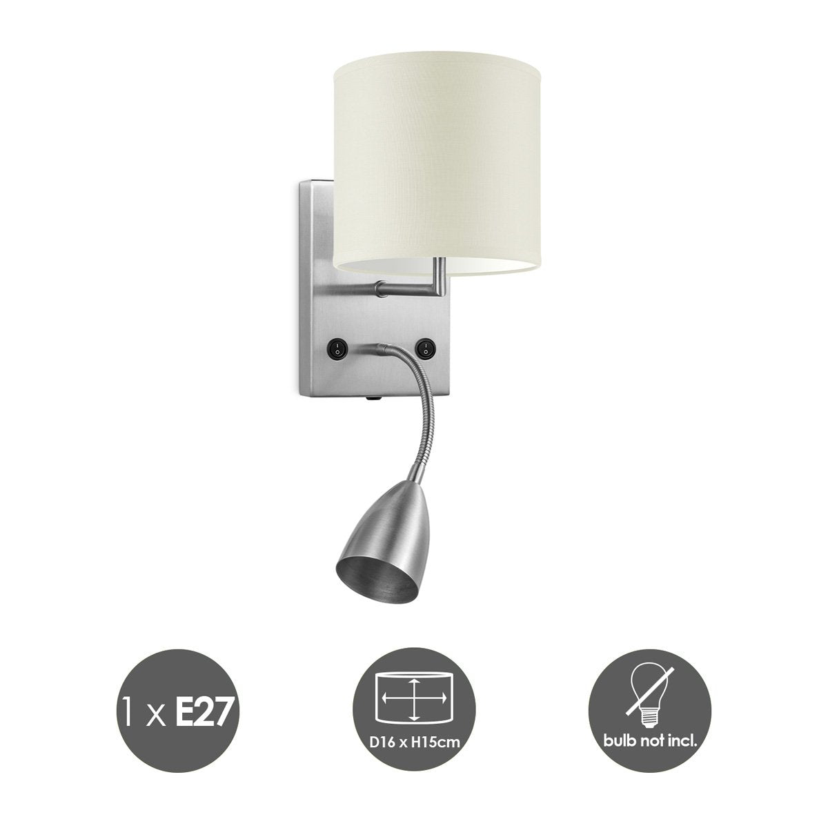 Home Sweet Home Wandlamp - Read, LED Leeslamp, E27, warm wit 16cm