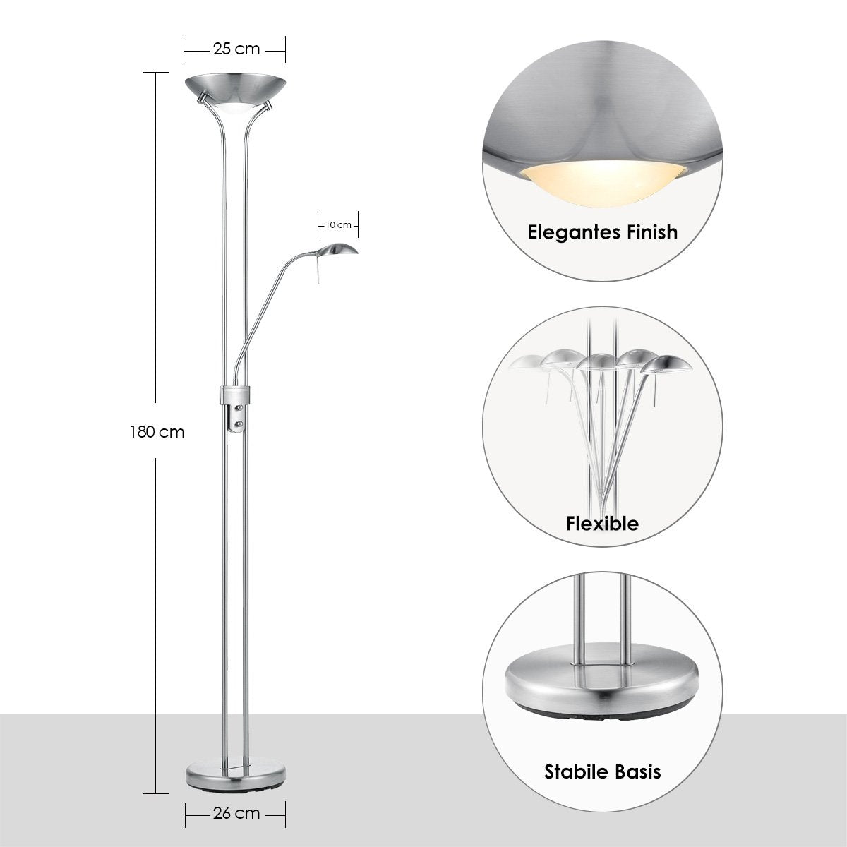 Home Sweet Home LED Uplight Vloerlamp - Klassiek Geborsteld staal