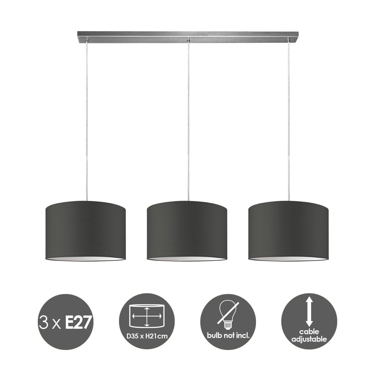Home Sweet Home hanglamp Beam 3L, antraciet Lampenkap, 35cm