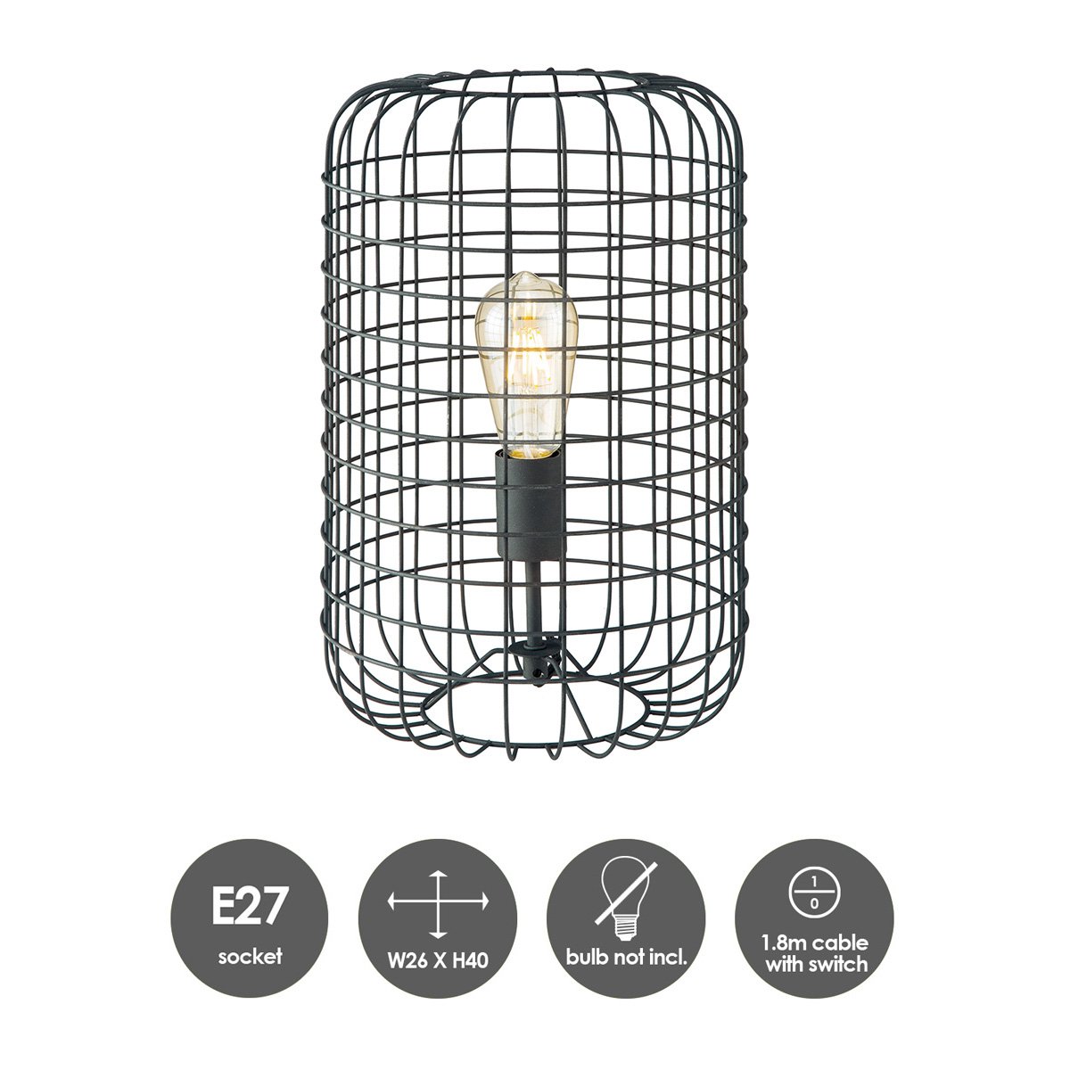 Home Sweet Home tafellamp Netting - Zwart - 26/26/40cm - bedlampje