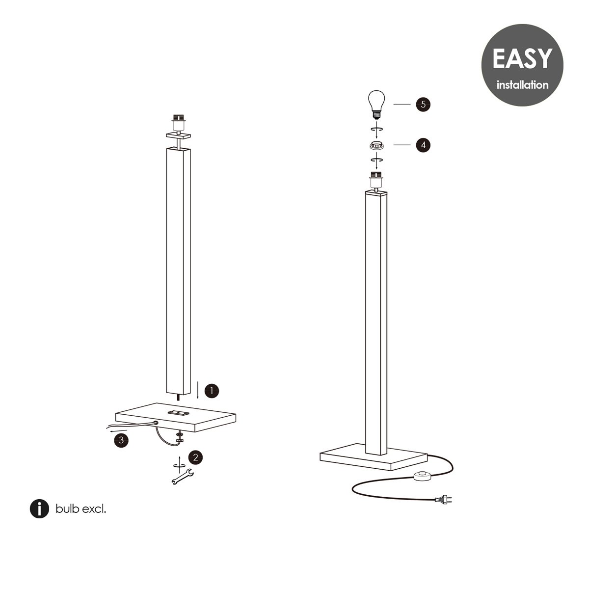 Home Sweet Home Code 155 Vloerlamp Wit - Moderne - 40x30x130 cm