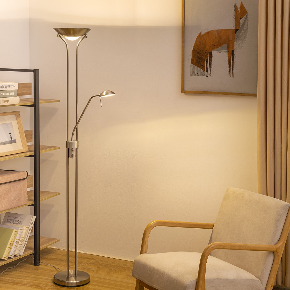 Home Sweet Home LED Uplight Vloerlamp - Klassiek Geborsteld staal